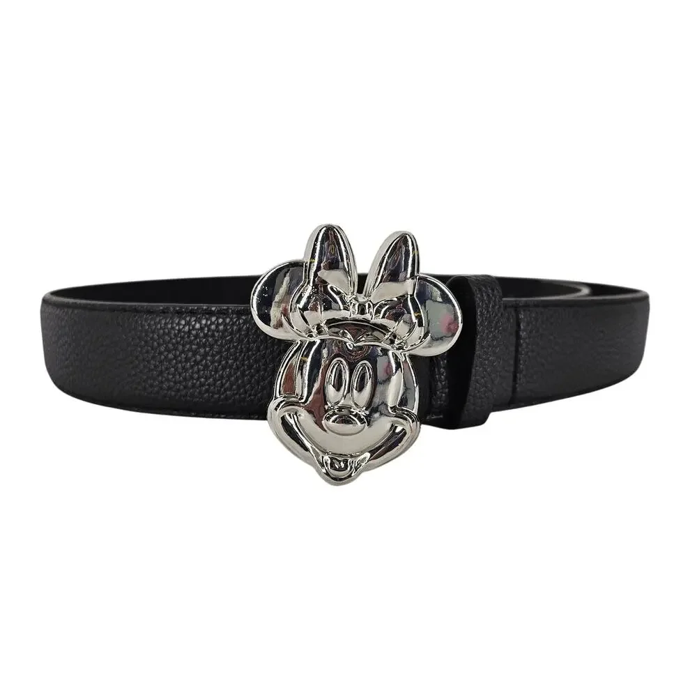 DISNEY 2024 MINNIE MOUSE BLACK VEGAN LEATHER BELT – POLISHED BOW BUCKLE - SIZE M
